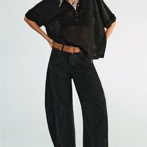Free People We the Free Good Luck Barrel Jeans Black Soundwave NWOT size 24